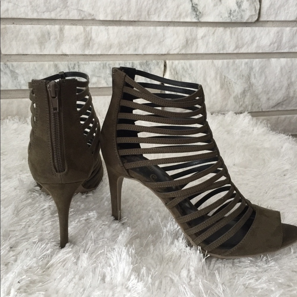 Brash Olive Faux Suede Heeled Sandals